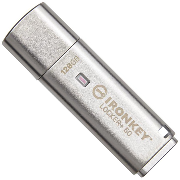 Флеш пам'ять USB Kingston IronKey Locker+ 50 128GB USB 3.2 Silver (IKLP50/128GB) - зображення 1