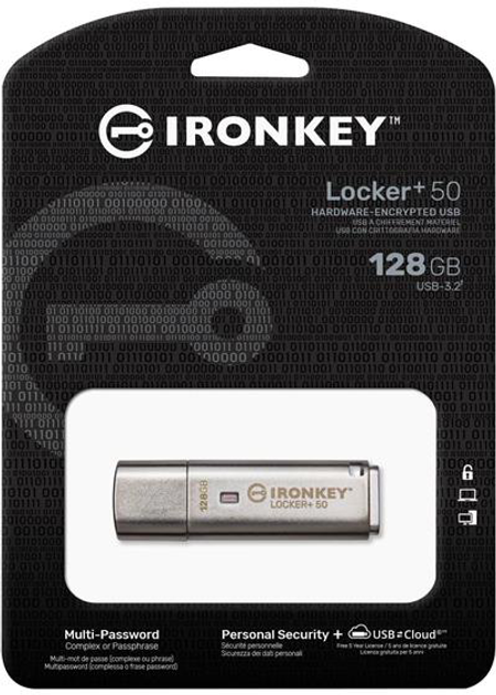 Pendrive Kingston IronKey Locker+ 50 128GB USB 3.2 Silver (IKLP50/128GB) - obraz 3
