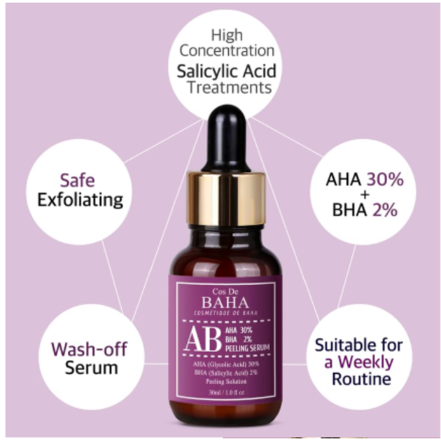 Пилинг для лица Cos De BAHA AHA BHA AB Serum AB с гликолевой кислотой 30% и салициловой кислотой 2% 30 мл 