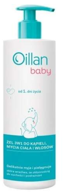 Очищуючий гель для миття тіла та волосся Oillan Baby 3 в 1 400 мл (5900116091570) - зображення 1