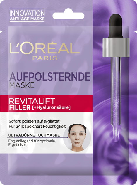Tkaninowa maska do twarzy L'Oréal Paris Skin Expert Revitalift Filler Hyaluronic Acid 28 g (3600523801305) - obraz 1