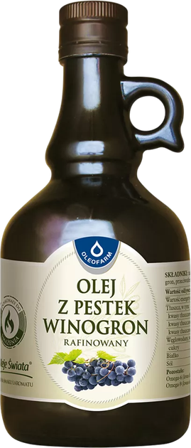 Олія виноградних кісточок Oleofarm рафінована 500 мл (5907078675145) - зображення 1