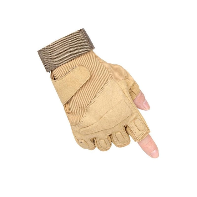 Тактичні рукавички безпалі Lesko E302 Sand Khaki XL військові армійські з відкритими пальцями - зображення 2