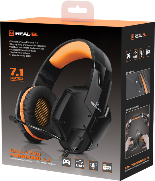 Наушники Real-El GDX-7700 Surround 7.1 Black-orange (EL124100016) - изображение 12