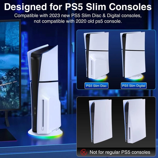 Вертикальный стенд PS5 Slim подставка держатель BebonCool для Sony PlayStation PS5 Slim с RGB подсветкой и 2 USB Hub Белый - изображение 6