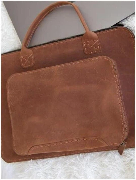 Шкіряна сумка-чохол для ноутбука 13" Apple / Asus / Dell / Lenovo / HP / Honor / Acer / Huawei / Xiaomi - (LC-05) - Коньячний - изображение 3