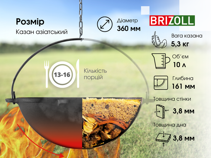 Казан чугунный азиатский 10 л Brizoll - изображение 5