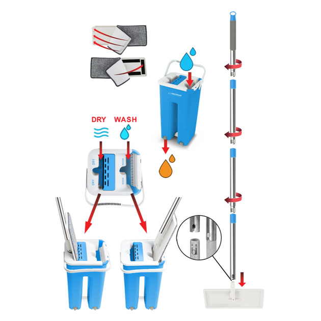 Набір швабра + відро з розділеним баком Esperanza EHS004 SQUEEZE MOP CLEAN Блакитний - Фото 4 Набір швабра + відро з розділеним баком Esperanza EHS004 SQUEEZE MOP CLEAN Блакитний - зображення 4