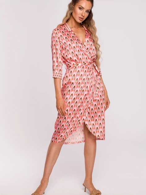 Плаття на запах міді літнє жіноче Made Of Emotion M668 S Рожеве (5903887663953) - зображення 3