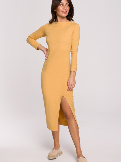 Sukienka midi jesienna damska BeWear B219 M Żółta (5903887654531) - obraz 1