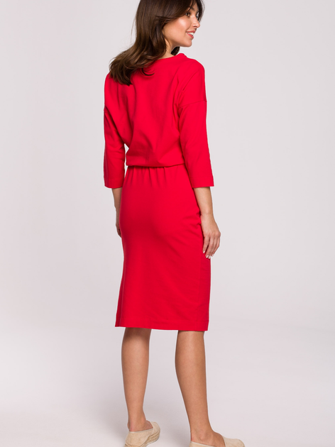 Sukienka midi jesienna damska BeWear B221 2XL Czerwona (5903887654913) - obraz 2