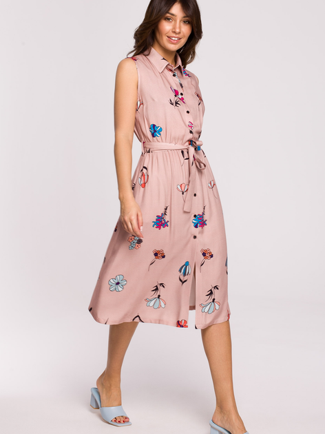 Плаття-сорочка міді літнє жіноче BeWear B230 XL Рожеве (5903887656757) - зображення 1