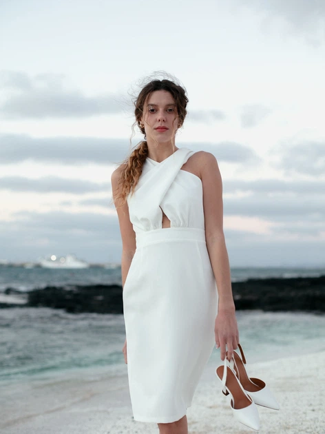 Sukienka ołówkowa damska elegancka Makover K130 2XL Ecru (5903887668378) - obraz 5