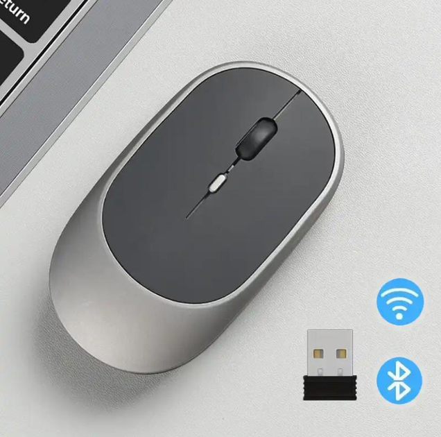 Беспроводная Бесшумная мышь 2.4G + Bluetooth Встроенный аккумулятор темно-серая - изображение 1