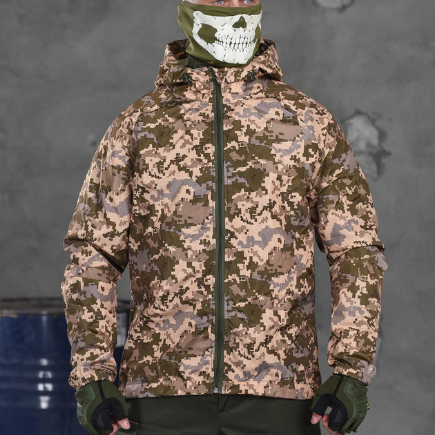 Мужская ультралегкая Ветровка из мембранной плащевки / Водонепроницаемая Куртка с капюшоном пиксель размер S - изображение 1