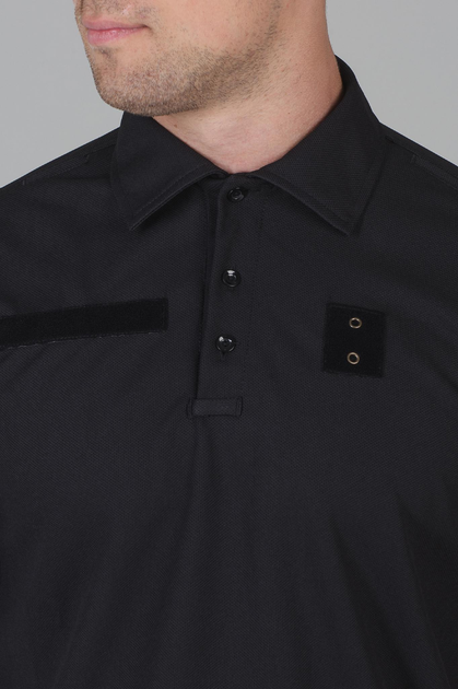 Футболка Поло Мужская с липучками под шевроны для Полиции / Ткань Cool-pass цвет черный 50 - изображение 2