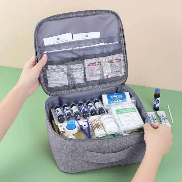 Аптечка органайзер / сумка для хранения лекарств и медикаментов, дорожная, 25х22х12 см, серый (81701480) - изображение 2