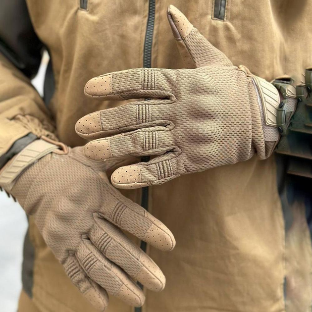 Летние сетчатые перчатки с усиленными пальцами и антискользящим покрытием койот размер XL - изображение 1