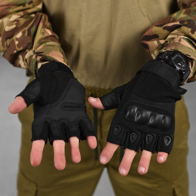 Плотные беспалые Перчатки с защитными накладками черные размер M - изображение 1
