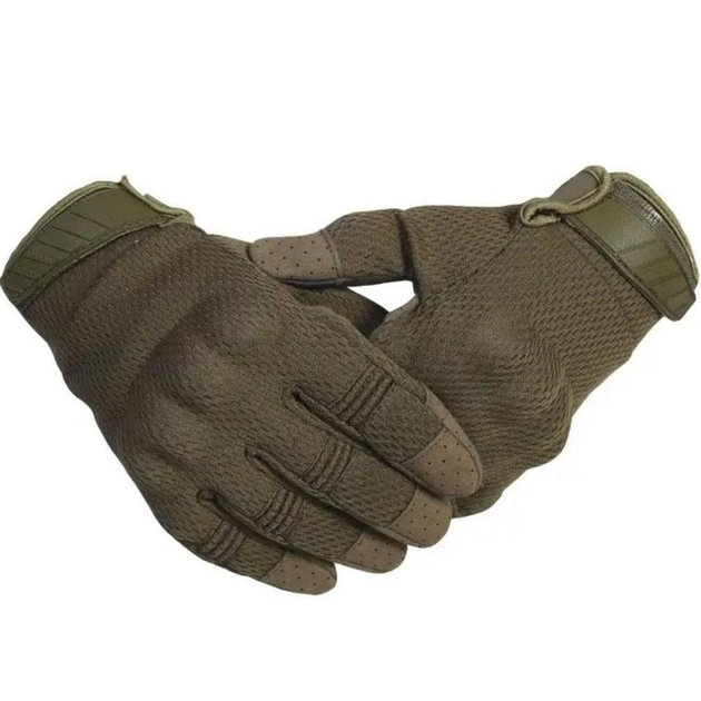 Летние сетчатые перчатки с усиленными пальцами и антискользящим покрытием олива размер 2XL - изображение 1
