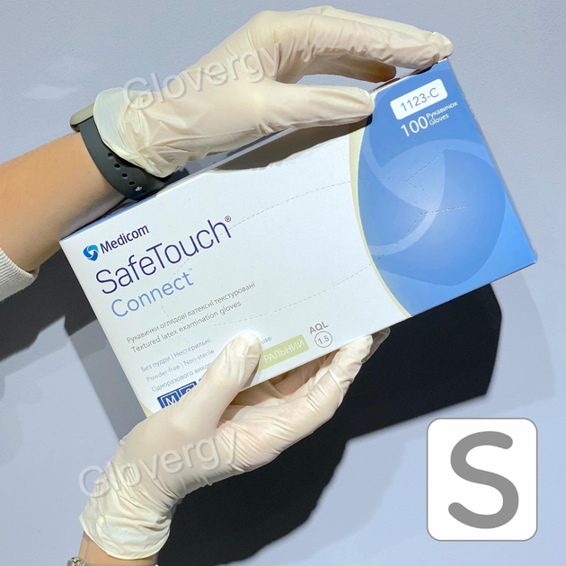 Рукавички латексні текстуровані без пудри Medicom SafeTouch розмір S, 100 шт - зображення 1