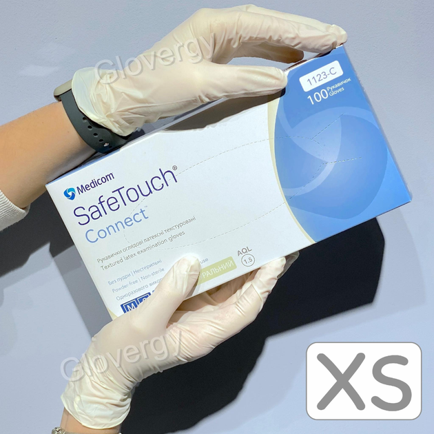 Рукавички латексні текстуровані без пудри Medicom SafeTouch розмір XS, 100 шт - зображення 1