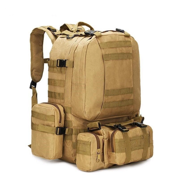 Тактический мужской рюкзак B08 на 55 л со съемными подсумками / Туристический военный баул (55х40х25 см) с системой Молли Oxford 600D (Песочный) - изображение 1