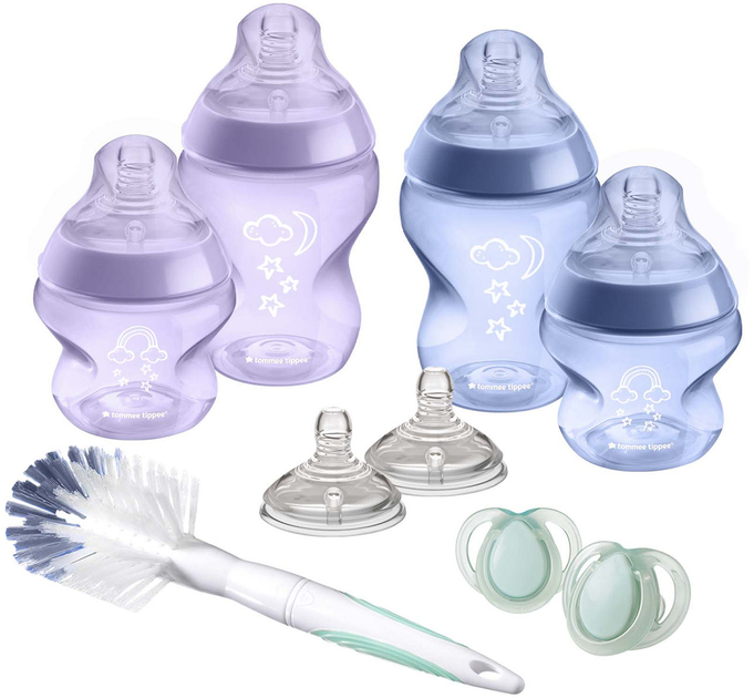 Zestaw startowy dla noworodka Tommee Tippee butelka 0m+ 150 ml x2 +  butelka 0m+ 260ml x2 + szczotka x1 + smoczek 0-6m x2 + smoczek 3m+ x2 (5010415227393) - obraz 2