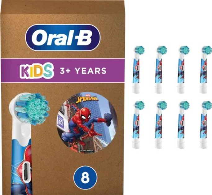 Насадки для электрической зубной щётки Oral-B Kids Spider-Man, 8 шт (OBBRU8SPID) - изображение 1