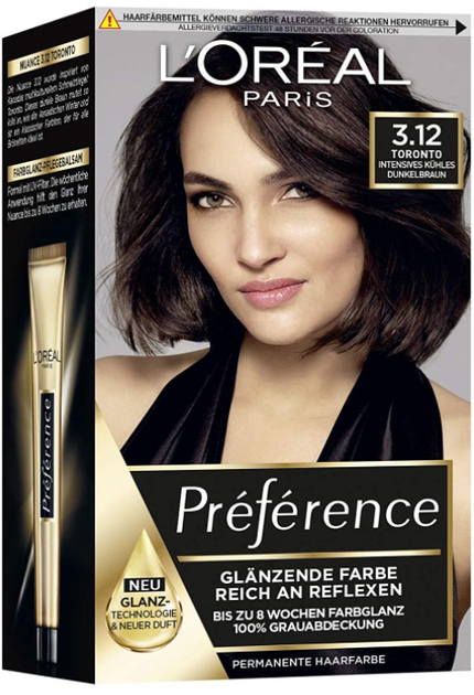 Farba do włosów L'Oreal Paris Preference 3.12 Toronto 183 g (3600523776337) - obraz 1