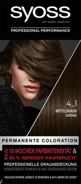 Krem farba do włosów Syoss Permanente Coloration 4-1 Medium Brown 115 ml (4015100323986) - obraz 1