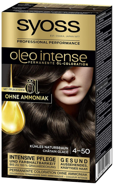 Krem farba do włosów Syoss Oleo Intense Permanent Hair 4-50 Naturbraun 115 ml (4015100311013) - obraz 1