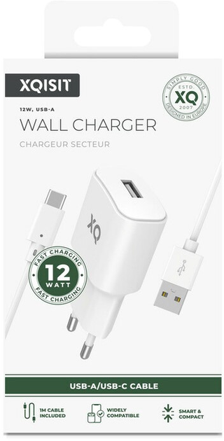 Зарядний пристрій Xqisit NP Travel Charger Single USB-A 2.4A + Кабель USB-A-USB-C White (4029948221564) - зображення 2