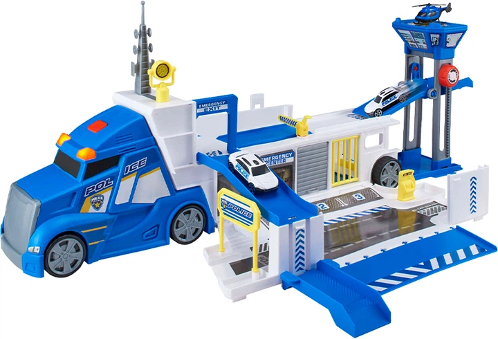 Transporter samochodów HTI Teamsterz z samochodami policyjnymi 5 szt (5050841733211) - obraz 3