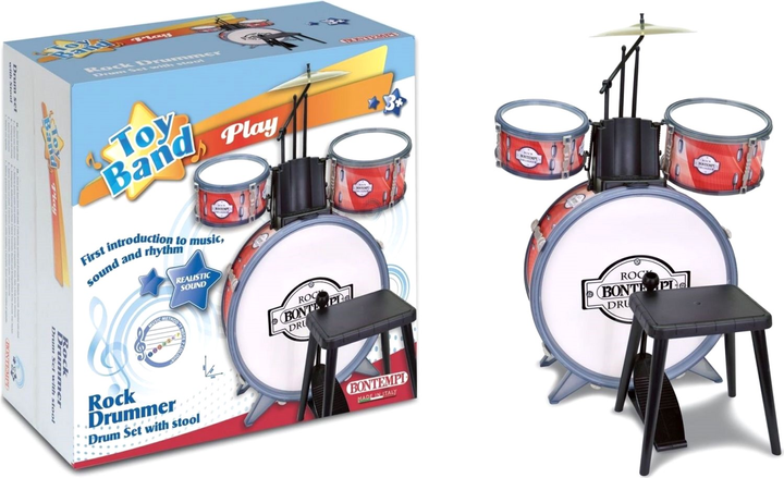 Набір ударних інструментів Bontempi Toy Band Rock Drummer з табуретом (0047663054179) - зображення 2