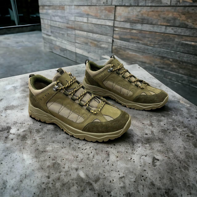 Тактичні військові легкі кросівки черевики натуральна шкіра посилена п'ята та носок 45р (Підкладка 3D сітка, устілка Air Зменшує навантаження на стопу) - зображення 1