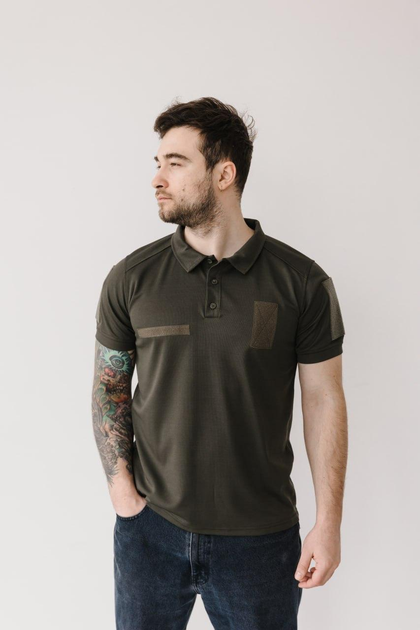 Чоловіча футболка мілітарі-поло з липучками для шевронів, хакі, розмір L - зображення 1