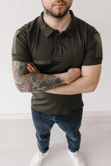 Мужская футболка милитари-поло с липучками для шевронов, хаки, размер M - изображение 2