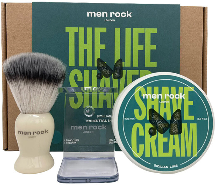 Набір для гоління Men rock The Life Shaver Sicilian Lime Крем для гоління 100 г + Щітка для гоління + Підставка для щітки (5060796560282) - зображення 1