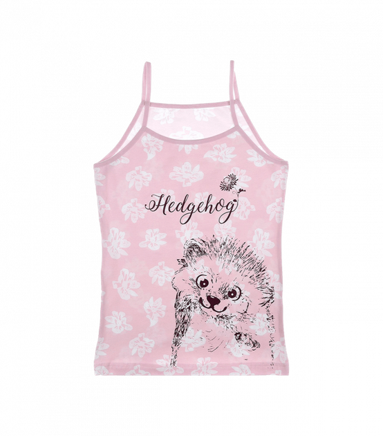 Майка на тонких бретельках для девочки с рисунком ёжика - Donella - 43433KR - 86-92 см - Розовый - Фото 1 Майка на тонких бретельках для девочки с рисунком ёжика - Donella - 43433KR - 86-92 см - Розовый - изображение 1