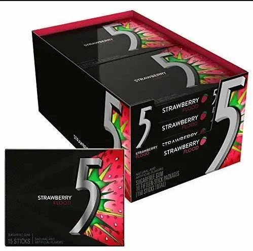 Жувальна гумка Wrigley's 5 Strawberry без сахара - Фото 2 Жувальна гумка Wrigley's 5 Strawberry без сахара - зображення 2