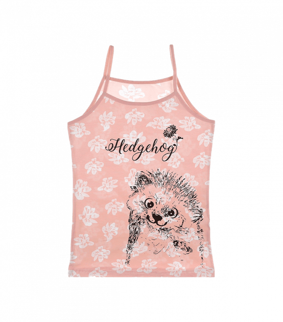 Майка на тонких бретельках для девочки с рисунком ёжика - Donella - 43433KR - 86-92 см - Персиковый - Фото 1 Майка на тонких бретельках для девочки с рисунком ёжика - Donella - 43433KR - 86-92 см - Персиковый - изображение 1