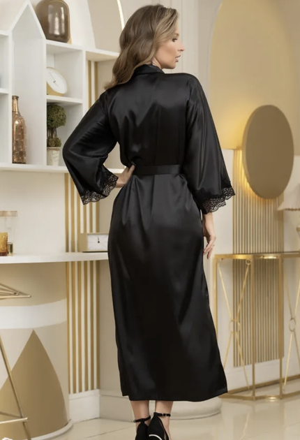 Длинный шелковый халат Mia-Amore 3949 2XL/3XL Черный - Фото 4 Длинный шелковый халат Mia-Amore 3949 2XL/3XL Черный - изображение 4