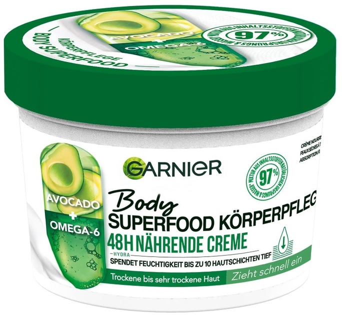 Крем для тіла Garnier Body Superfood Avocado & Omega 6 48h Nourishing 380 мл (3600542470360) - зображення 1