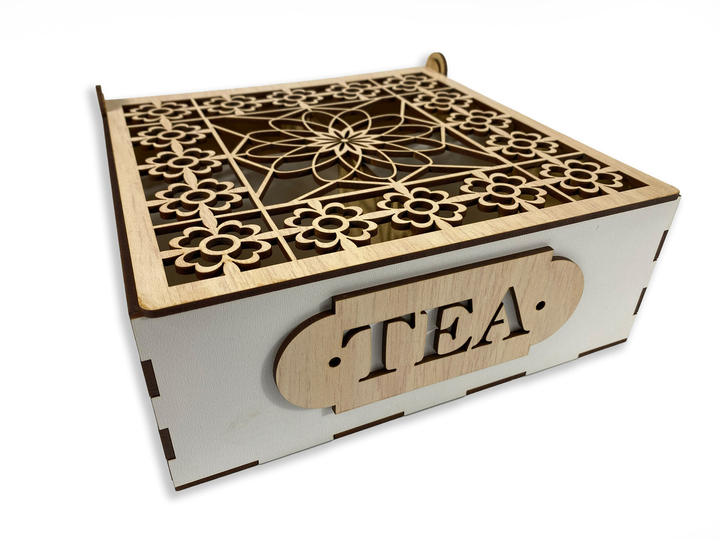 Коробка-органайзер для чая TEA из натурального дерева с резьбой и ...