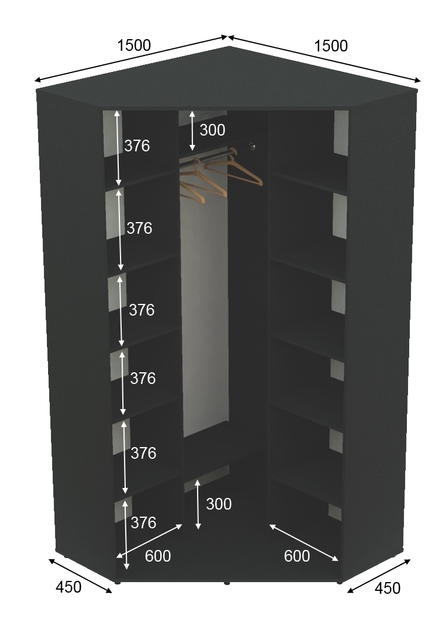 Шкаф-купе двухдверный угловой Алекса 150*150*250 см Антрацит ДСП ...