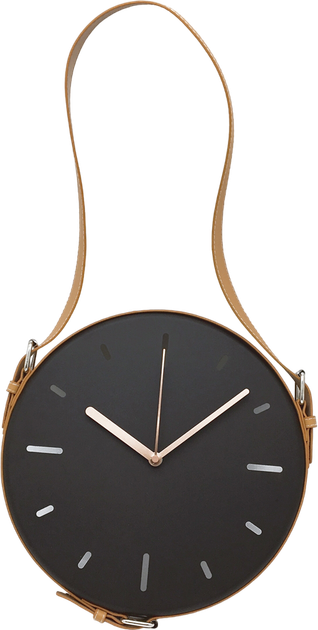Настінний годинник Platinet with pu leather brown belt black (PZWBW) - зображення 1