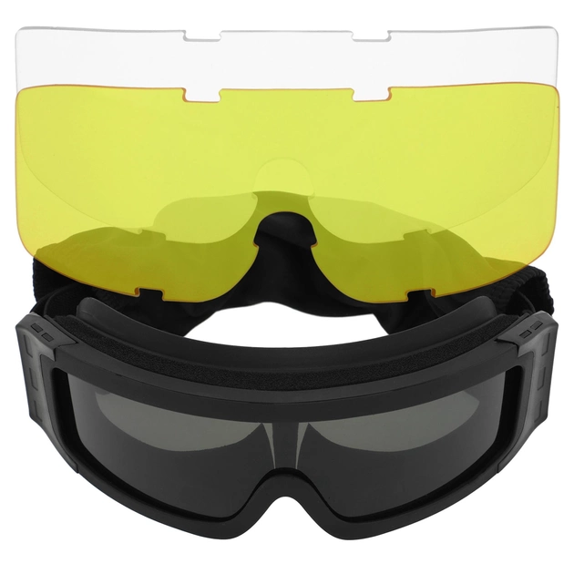 Очки защитные маска со сменными линзами и чехлом SPOSUNE JY-027-2 оправа-черная цвет линз серый - изображение 1