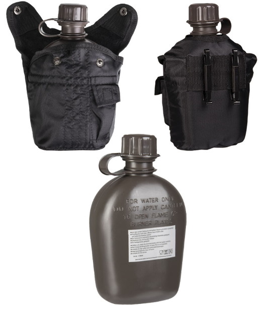 Фляга в чехле Mil-Tec 1Л Черная US FELDFLASCHE KST.IMP.1LTR M.HÜ.SCHWARZ (14505002-1000) - изображение 2