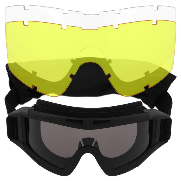 Очки защитные маска со сменными линзами и чехлом SPOSUNE JY-003-1 черный - изображение 1